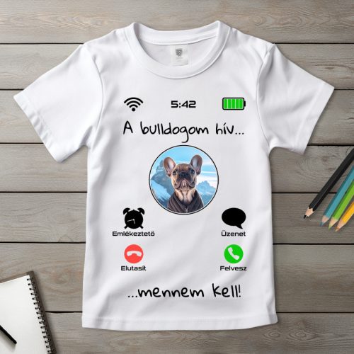 Francia bulldogos póló gyerekeknek fehér színben