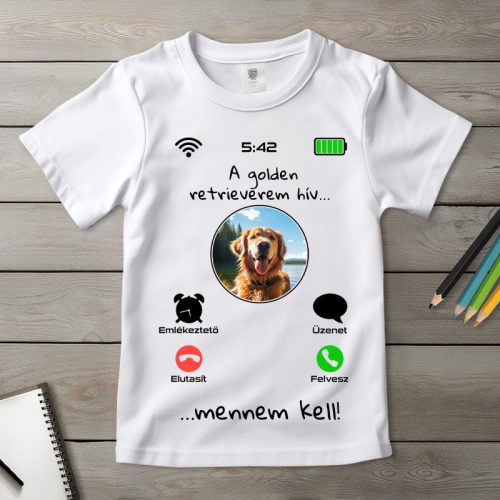 Golden retrieveres póló gyerekeknek fehér színben
