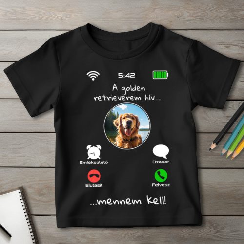 Golden retrieveres póló gyerekeknek fekete színben