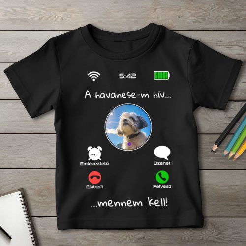 Havanesés póló gyerekeknek fekete színben