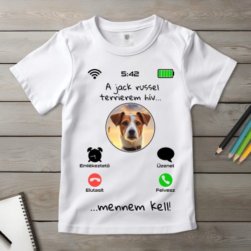 Jack russel terrieres póló gyerekeknek fehér színben