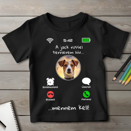 Jack russel terrieres póló gyerekeknek fekete színben