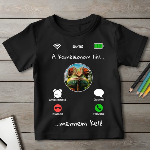 Kaméleonos póló gyerekeknek fekete színben