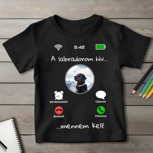 Fekete labradoros póló gyerekeknek fekete színben