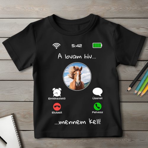 Lovas póló gyerekeknek fekete színben