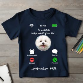 Máltai selyemkutyás póló gyerekeknek sötétkék színben