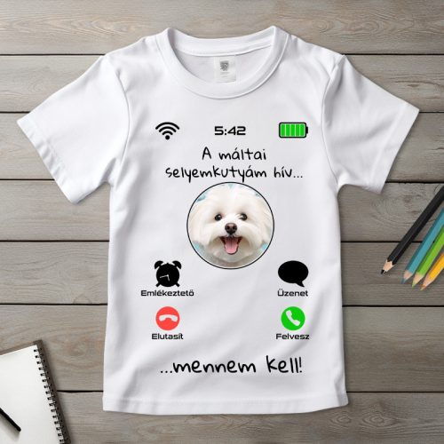 Máltai selyemkutyás póló gyerekeknek fehér színben