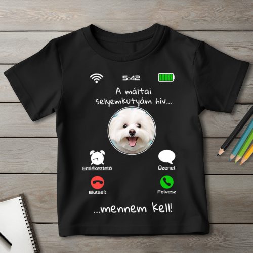 Máltai selyemkutyás póló gyerekeknek fekete színben