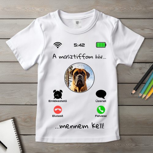 Masztiffos póló gyerekeknek fehér színben
