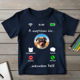 Mopszos póló gyerekeknek sötétkék színben