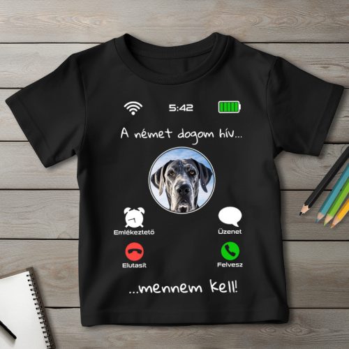 Német dogos póló gyerekeknek fekete színben