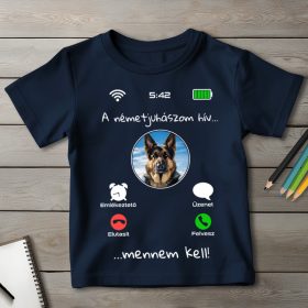 Németjuhászos póló gyerekeknek sötétkék színben