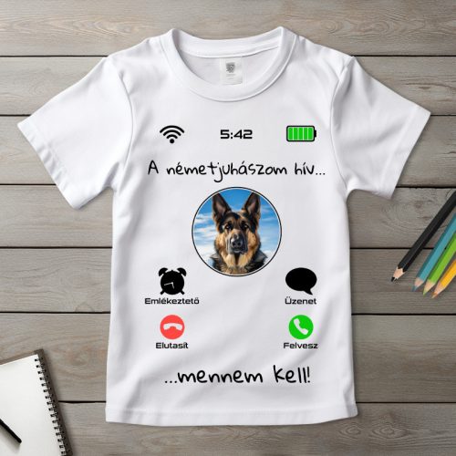 Németjuhászos póló gyerekeknek fehér színben