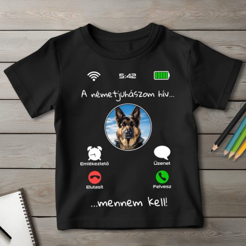 Németjuhászos póló gyerekeknek fekete színben