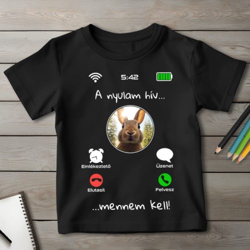 Nyulas póló gyerekeknek fekete színben