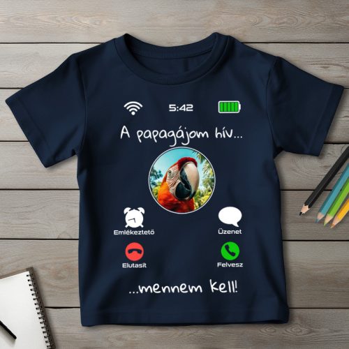 Papagájos póló gyerekeknek sötétkék színben
