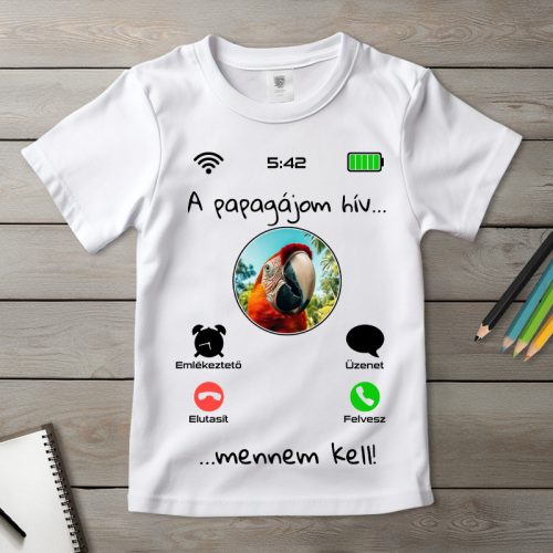 Papagájos póló gyerekeknek fehér színben