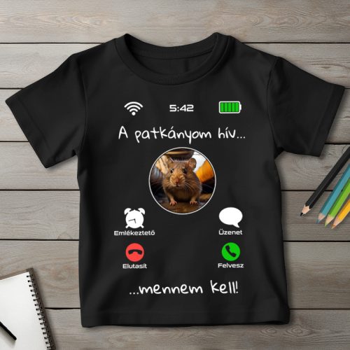 Patkányos póló gyerekeknek fekete színben