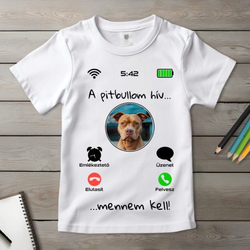 Pitbullos póló gyerekeknek fehér színben