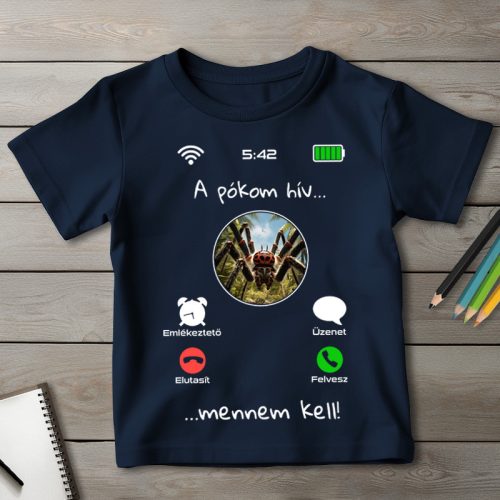 Pókos póló gyerekeknek sötétkék színben