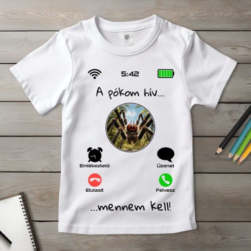 Pókos póló gyerekeknek fehér színben