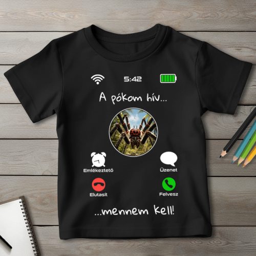Pókos póló gyerekeknek fekete színben