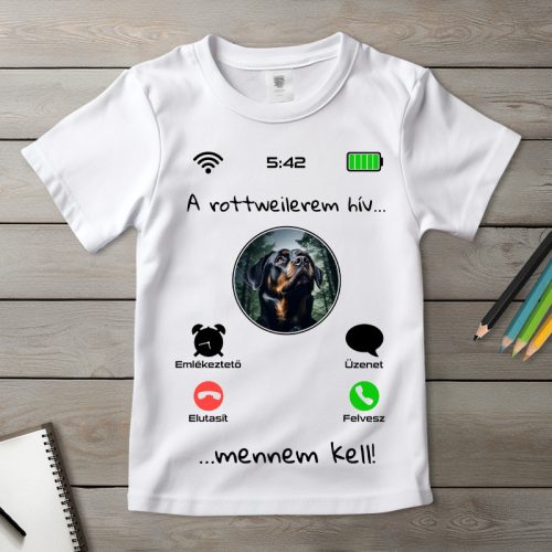 Rottweileres póló gyerekeknek fehér színben