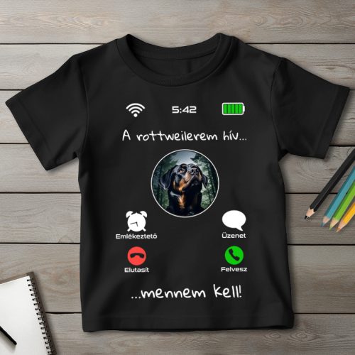 Rottweileres póló gyerekeknek fekete színben