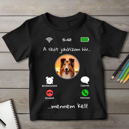 Skót juhászos póló gyerekeknek fekete színben