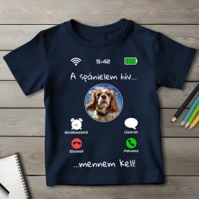 Cavalier King Charles spánieles póló gyerekeknek sötétkék színben