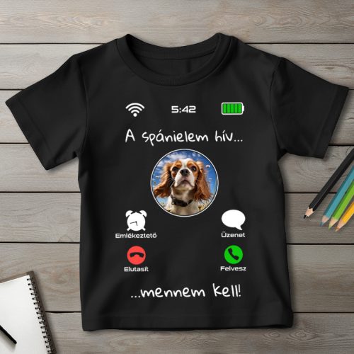 Cavalier King Charles spánieles póló gyerekeknek fekete színben