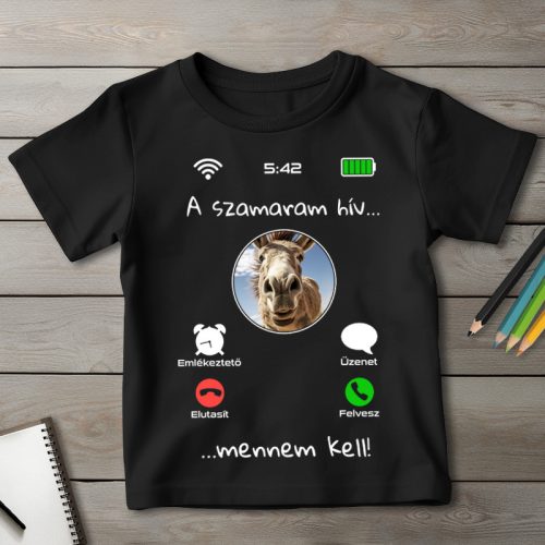 Szamaras póló gyerekeknek fekete színben
