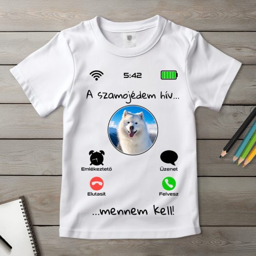 Szamojédes póló gyerekeknek fehér színben