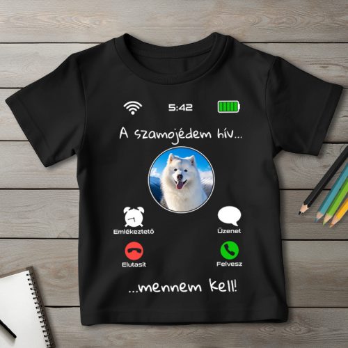 Szamojédes póló gyerekeknek fekete színben