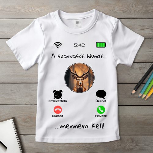 Szarvasos póló gyerekeknek fehér színben
