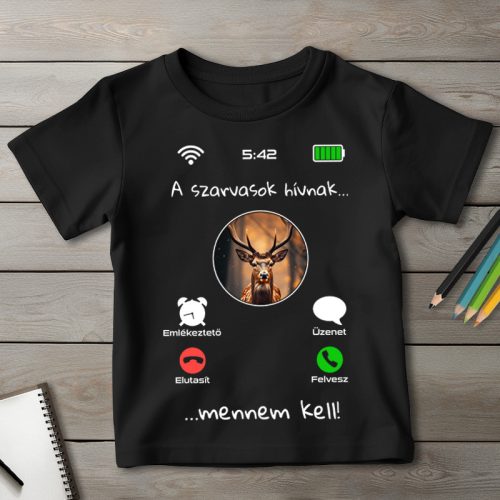 Szarvasos póló gyerekeknek fekete színben