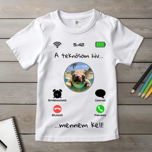 Teknősös póló gyerekeknek fehér színben