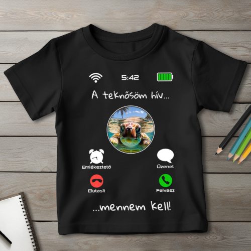 Teknősös póló gyerekeknek fekete színben