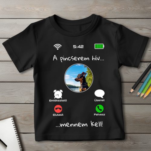 Törpe pincseres póló gyerekeknek fekete színben