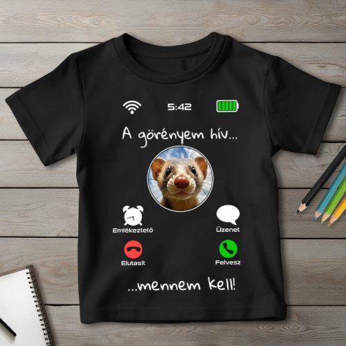 Vadászgörényes póló gyerekeknek fekete színben