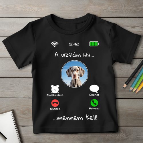 Weimari vizslás póló gyerekeknek fekete színben