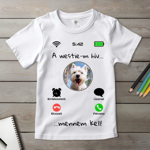 Westie-s póló gyerekeknek fehér színben
