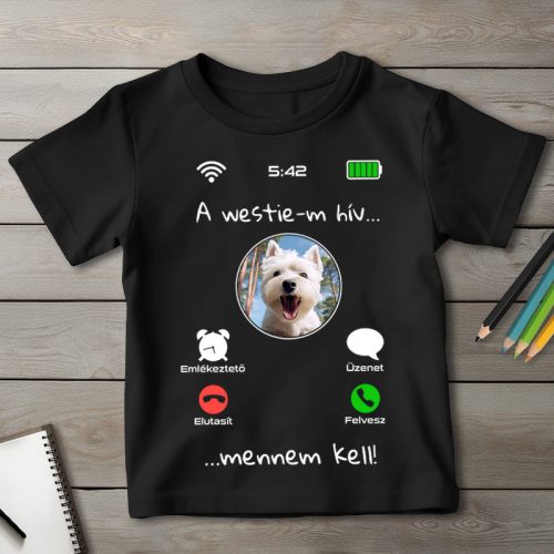 Westie-s póló gyerekeknek fekete színben