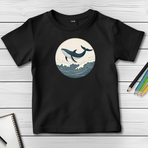 Bálnás póló gyerekeknek fekete színben