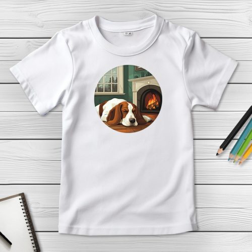 Basset houndos póló gyerekeknek fehér színben