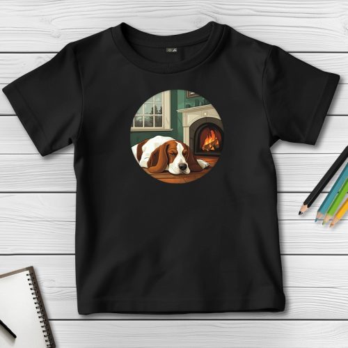Basset houndos póló gyerekeknek fekete színben