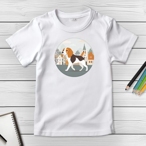 Beagleös póló gyerekeknek fehér színben