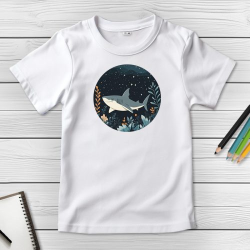 Cápás póló gyerekeknek fehér színben