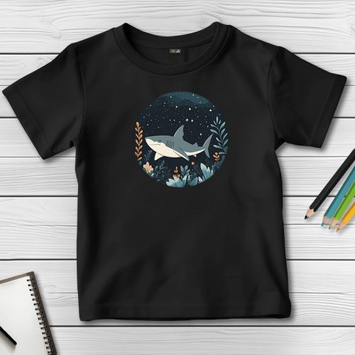 Cápás póló gyerekeknek fekete színben