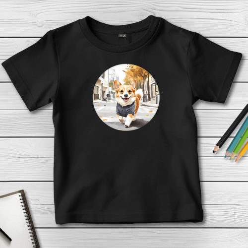 Corgis póló gyerekeknek fekete színben